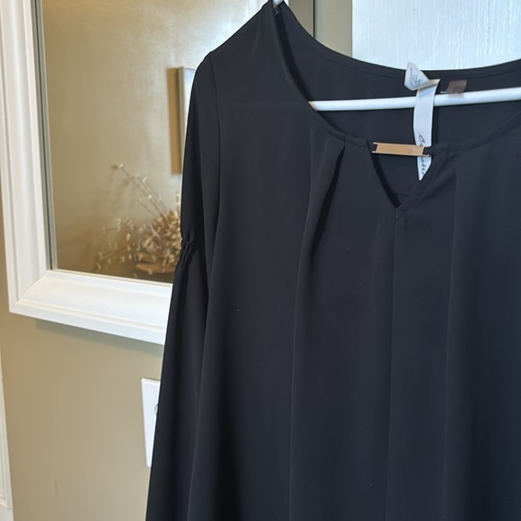 NY Collection Black Top with Neck Detail - Picture 2 of 5